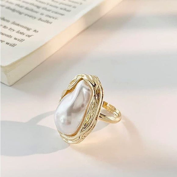 Irregular Pearl Rings Gold Baroque Statement Ring Adjustable Chunky Wedding - Picture 10 of 14
